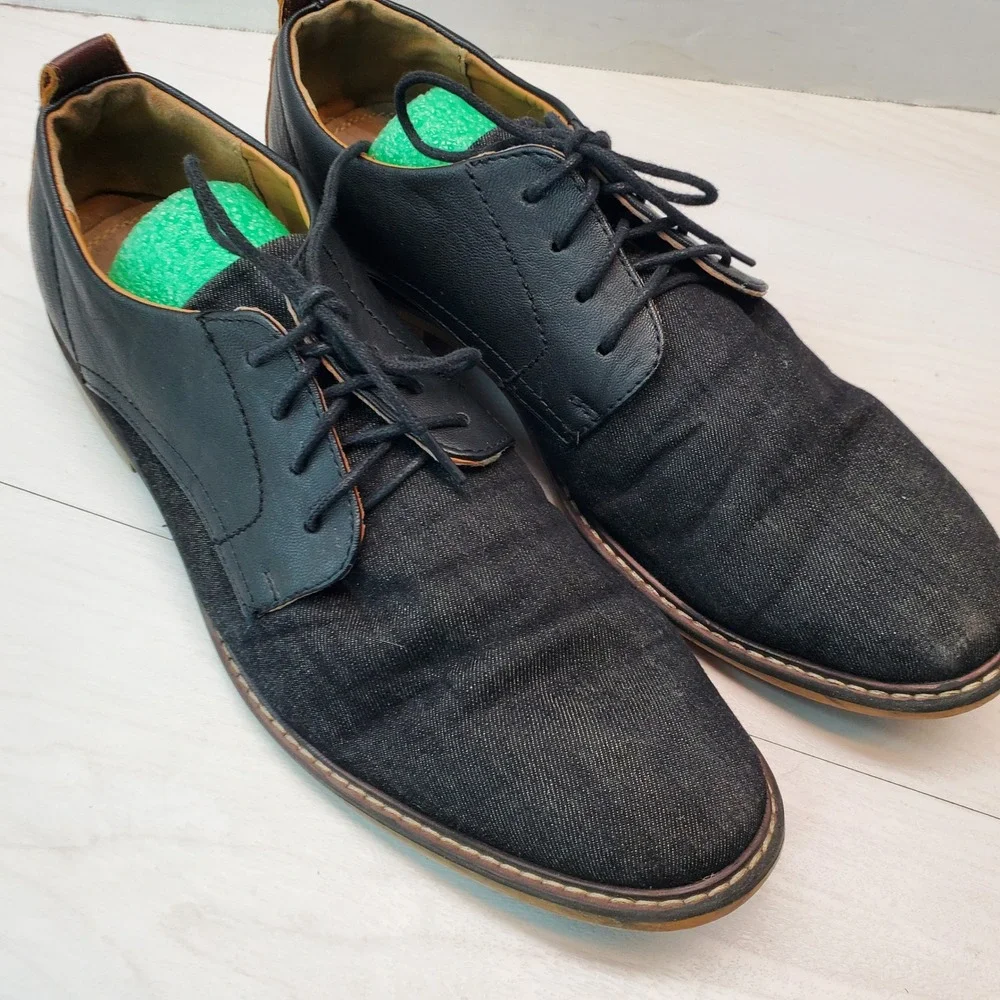 Madden Mens Yanton Black Denim Leather Derby Dress Shoes Size 11‎